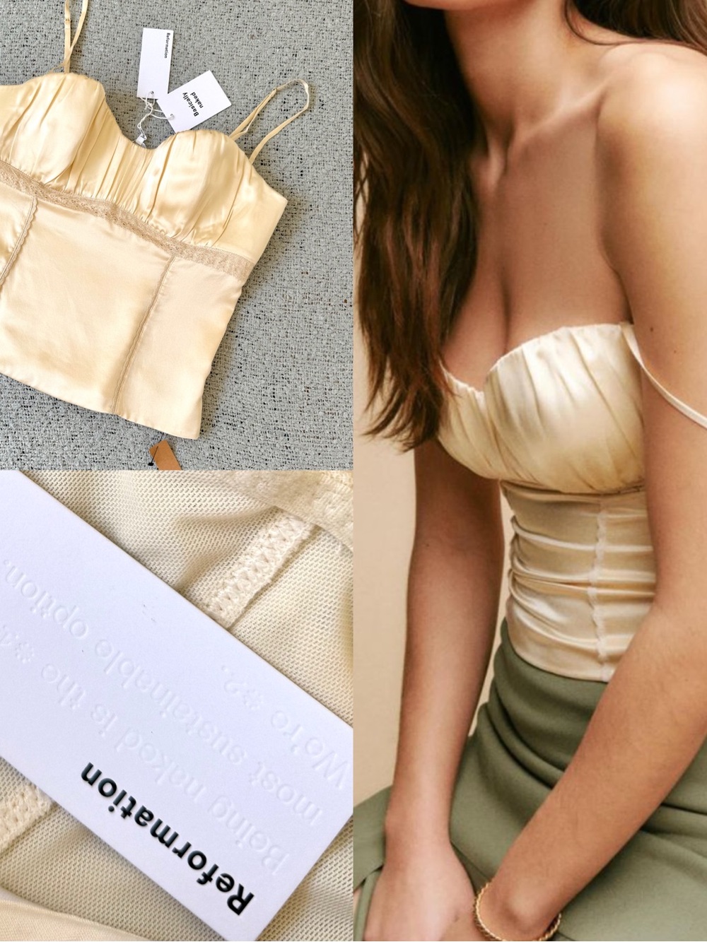 Reformation Cream Silk Bustier Top Size 12